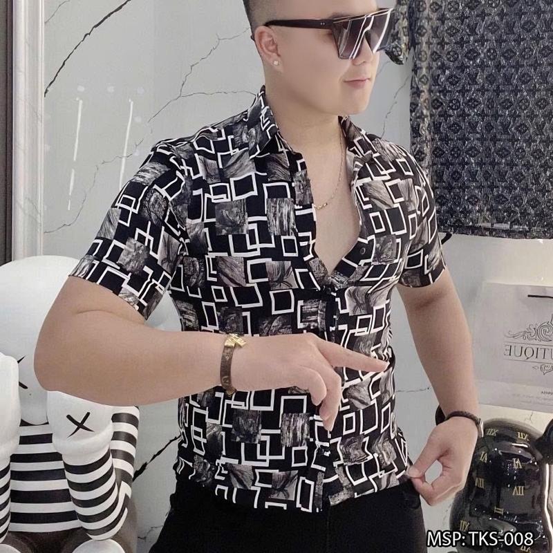 Áo Sơ Mi Nam Ngắn Tay In 3D Hoạ Tiết , Phong Cách , Thoáng Mát , Co Giản - Menswear Shirt 2