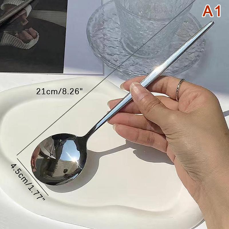 Product Introduction of Stainless Steel Round Spoon Fork Net Red Golden Dinner Long Handle Stirring Dessert Spoons For Kitchen Accessories Gadgets 24