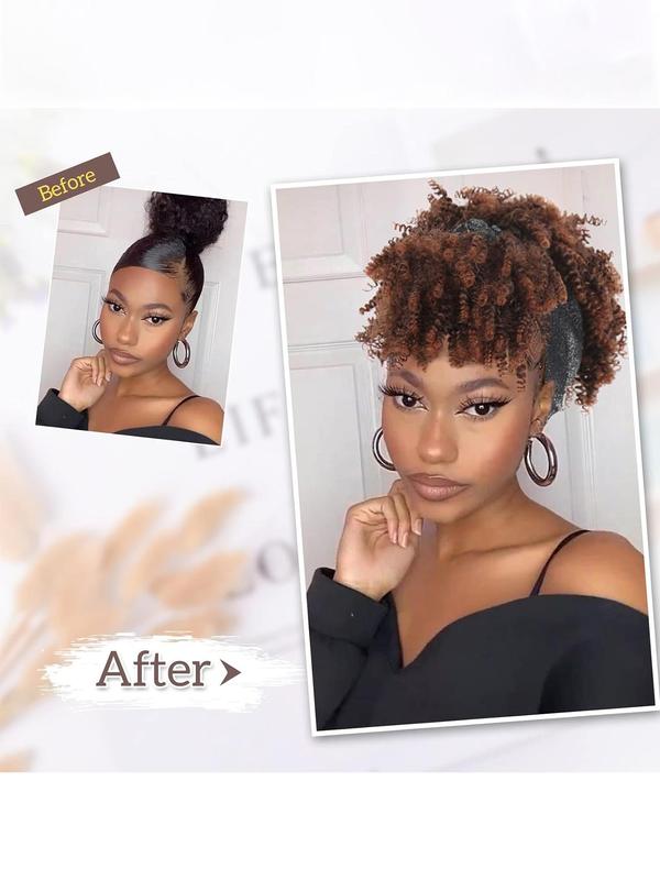 8 Inch Afro Brown Short Curly Wigs with Headband for Women, Gorgeous Fluffy Wigs with Bangs, Synthetic Full Machine Wigs for Party, Daily Use 3
