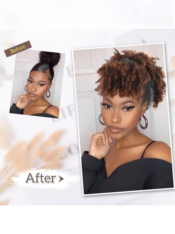 8 Inch Afro Brown Short Curly Wigs with Headband for Women, Gorgeous Fluffy Wigs with Bangs, Synthetic Full Machine Wigs for Party, Daily Use 3