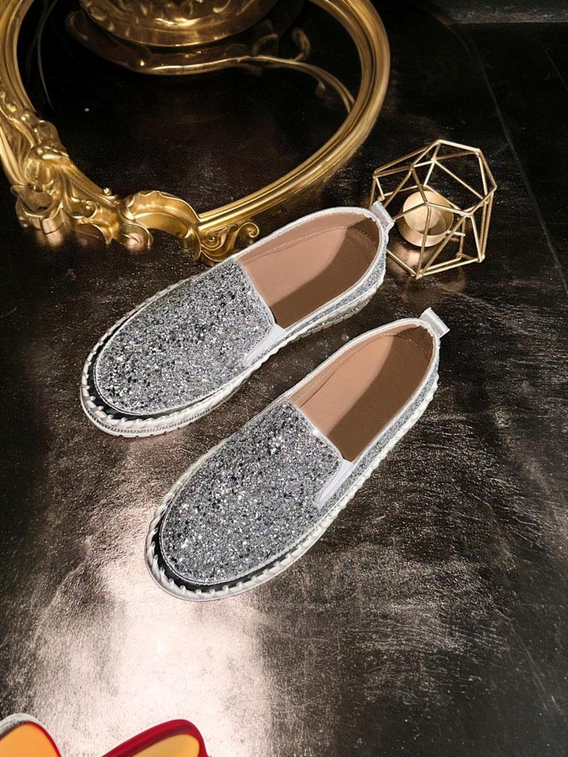 Product Introduction of Women's Fashion Rhinestone Decorated Slip on Walking Shoes, Casual Comfortable Breathable Shoes, Female All-match Round Toe Shoes for Daily Wear 4