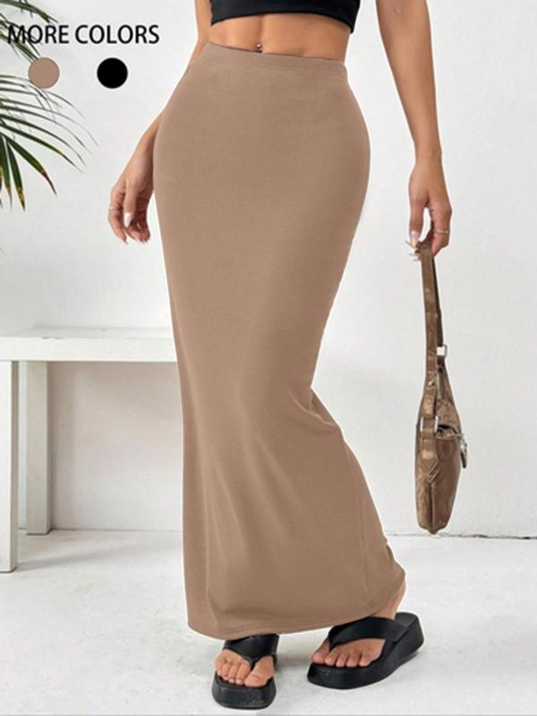 Women's Solid Elastic Waist Mermaid Skirt, Casual Fashion Long Skirt for Daily Wear, Ladies Bottoms for All Seasons 4