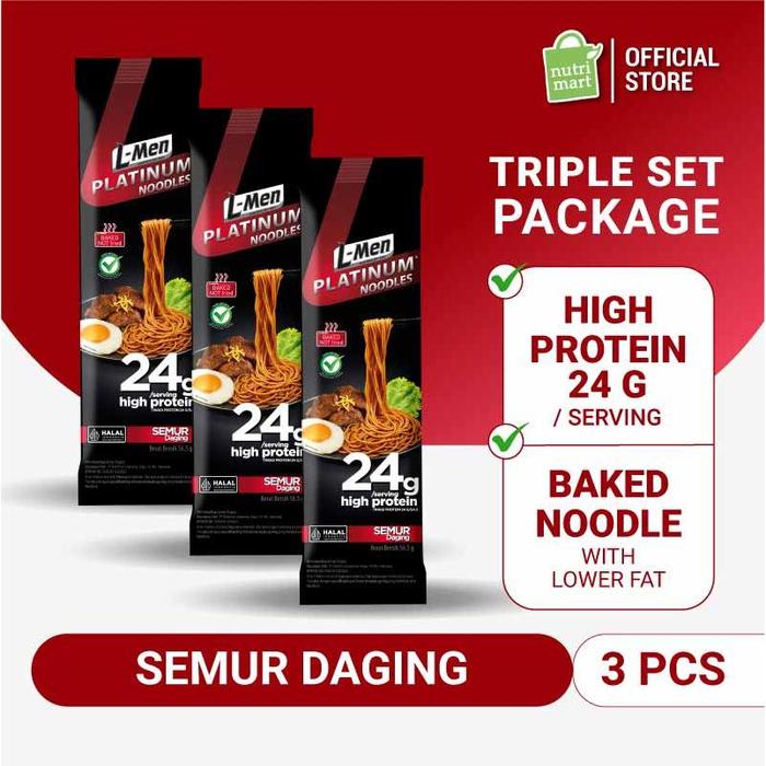 Gambar Triple Pack - L-Men Platinum Noodle Semur Daging  Tinggi Protein 24g / saji (3 Pcs) - Mie Panggang Lebih Rendah Kalori & Garam dari Nutrimart Store Kota Administrasi Jakarta Utara Tokopedia