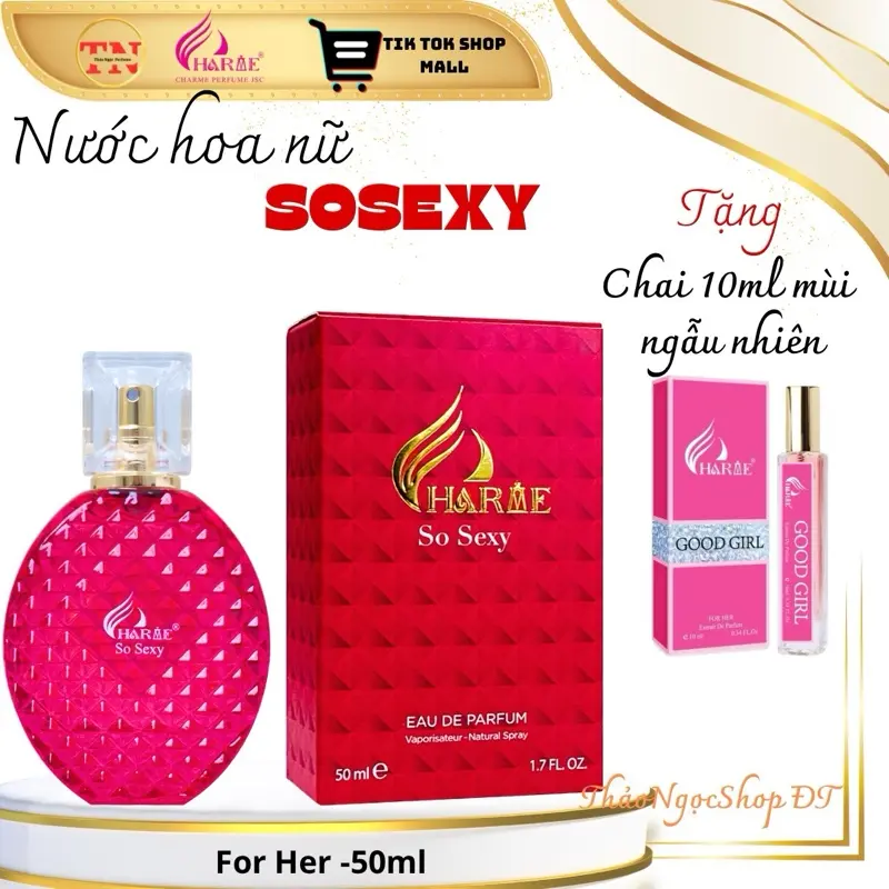 CHARME PARFUM NƯỚC HOA NỮ  SO SEXY 50ML  QUYẾN RŨ, TINH TẾ , NỔI BẬT , SANG TRỌNG (tặng chai 10ml mùi ngẫu nhiên)Xịt Thơm