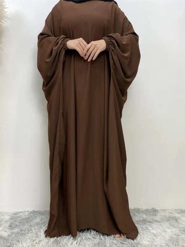 Women's Plain Batwing Sleeve Zipper Kaftan, Esme Kaftan Dress, Butterfly Abaya, Asian Suits Eid, Modest Clothes, Modest Loose Long Sleeve Maxi Dress for Spring & Fall, Modest Holiday Outfits, Kaftans for Women 4