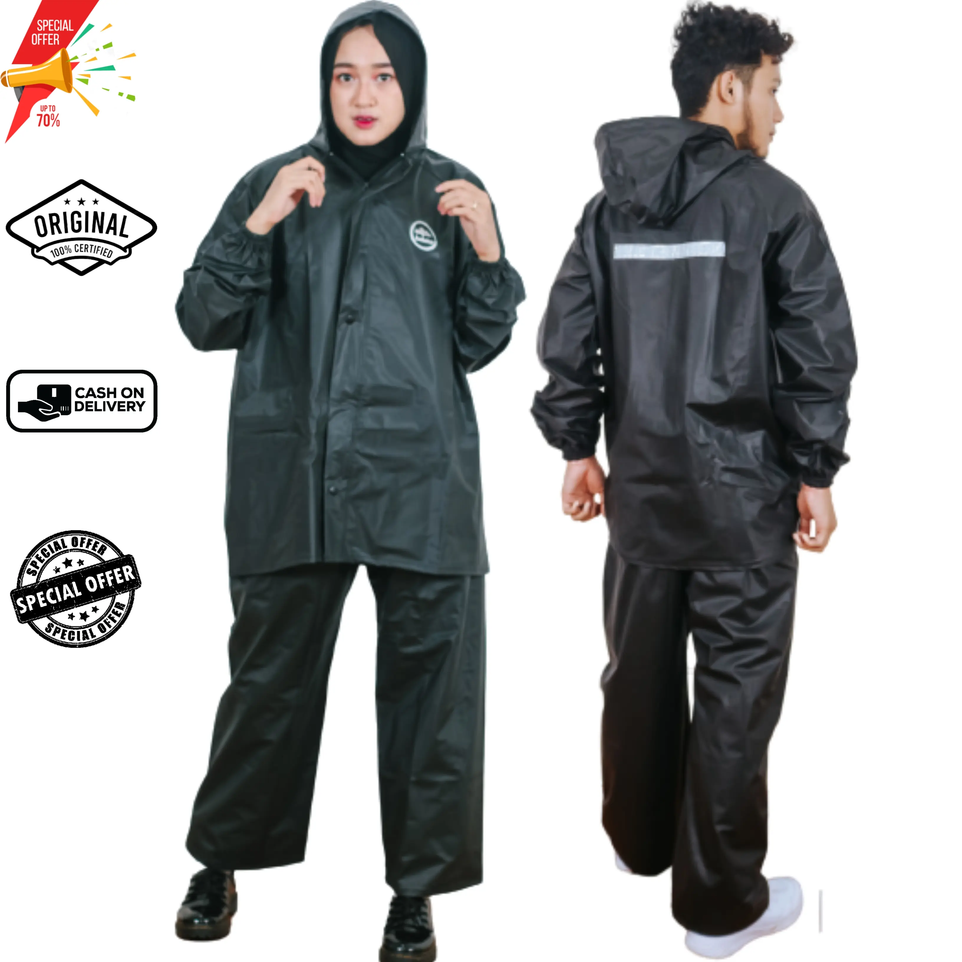 Jas Hujan Raincoat Setelan Pria Wanita Dewasa Bahan PVC semi karet Anti Rembes Anti Sobek Mantol Mantel Jas ujan Biru Merah Ponco Waterproof
