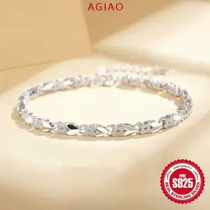 AGIAO Gelang Perak Wanita Gaya Korea Semanggi Empat Daun Keberuntungan Yang Indah Bracelets