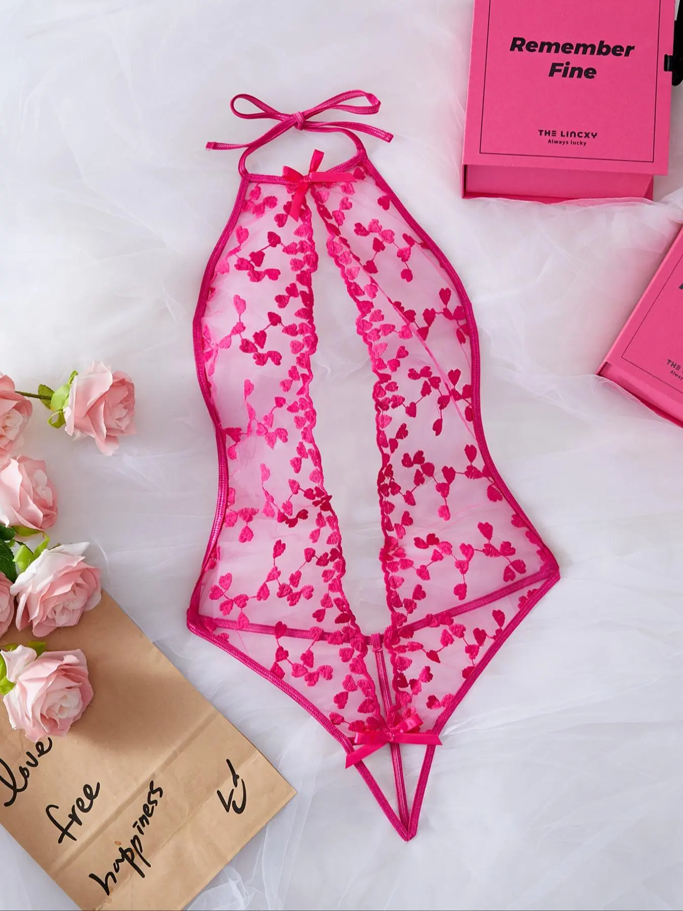Women's Ditsy Floral Embroidery Contrast Mesh Sheer Sexy Lingerie Bodysuit, Romantic Cut Out Tie Backless One-piece Lingerie for Daily Wear, Women's Lingerie for All Seasons