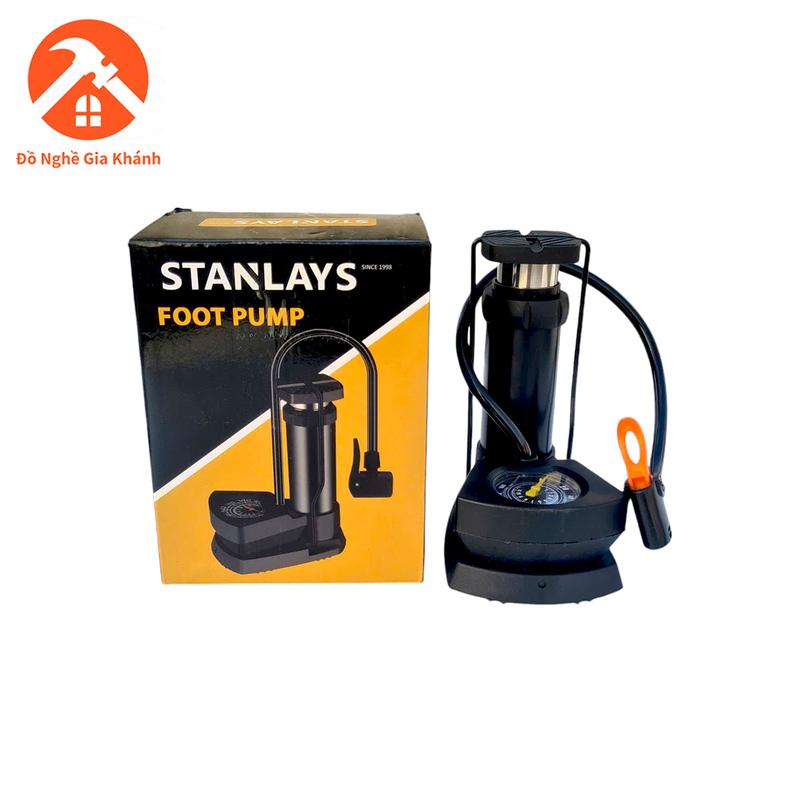Bơm đạp chân mini gấp gọn có đồng hồ dùng bơm xe đạp, xe máy.... STANLAYS chính hãng