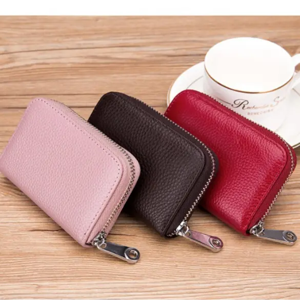 Card Holder Organ Zipper Cowhide Bag Anti-theft Brush Magnetic Genuine Leather Men Women Card Holder Document Bag
