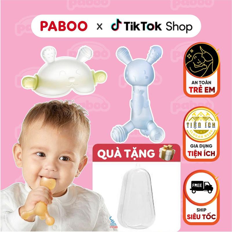  PABOO Gặm Nướu Cầm Tay Cho Bé Hình Tai Thỏ Silicon Siêu Mềm Tiệt Trùng An Toàn Giảm Ngứa Hiệu Quả Từ 0 Tháng+ 