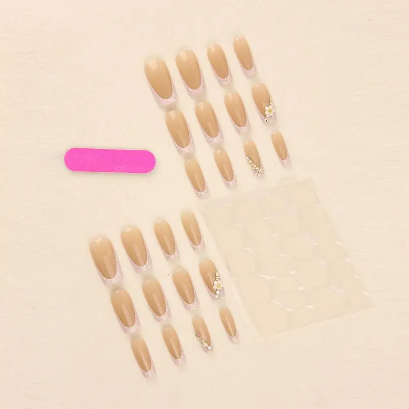 Flower Decor Fake Nails with Nail File & Tape, 24pcs Removable False Nails for Women Girls Nail Art, Effortless Press on Nails Manicure Set 1