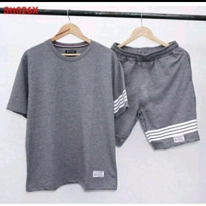 Đồ bộ Đùi Nam Nữ Ngắn Tay Kẻ 3 Sọc Có 3 Màu Quần Lưng Thun Có Dây Rút Chất Thun Mè Co Giãn Thoải Mái Size Từ 30-75kg Áo Đen Menswear 1