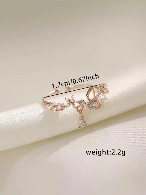 Elegant Rhinestone Inlaid Butterfly Design Cuff Ring As Valentine's Gift, Fashion All-match Accessories for Women & Girls, Matching Jewelry for Girlfriend 1