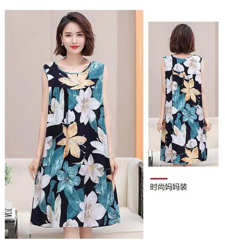 Product Introduction of Nightdress women's summer plus size sleeveless cotton silk mid-length artificial loose dress middle-aged elderly home pajamas 16