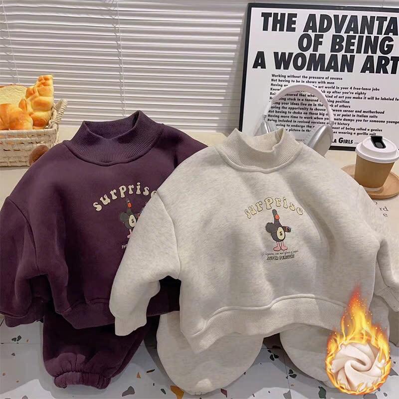 Bộ nỉ thu đông cho bé trai bé gái, hoạ tiết vịt ngộ nghĩnh, size 10-35kg