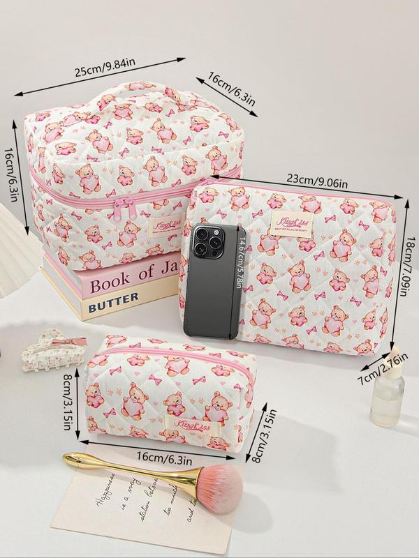 Cute Bear Pattern Makeup Bag Set, Large Travel Makeup Bag, Cosmetic Bag, Toiletry Bag for Women & Girls 1