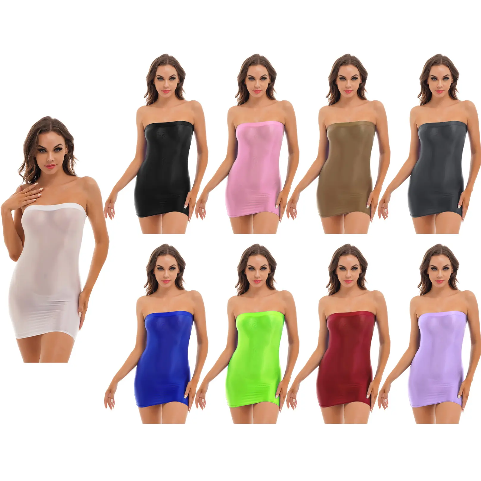 iiniim Women Sexy Sheer Mini Dress Strapless Elastic Tube Bandage Bodycon Dress Erotic Lingerie Dress