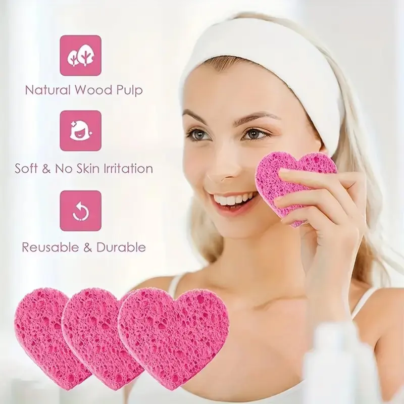 Heart/Bear Shaped Compressed Facial Sponges, 20pcs/set Natural Compressed Facial Sponge, Facial Skin Care Tool for Makeup Removal, Massage, Mask, Spa 5