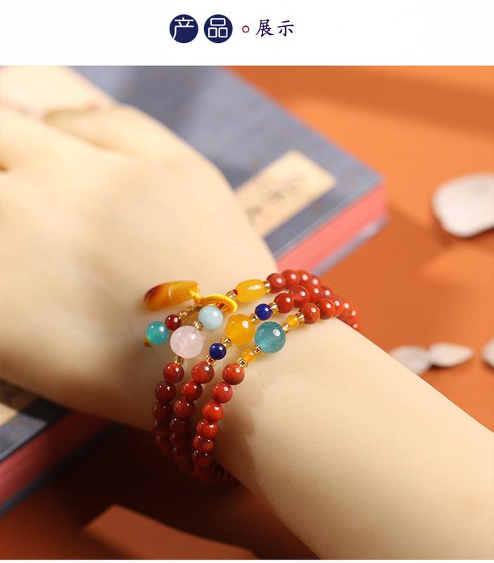Product Introduction of 1PCS Colorful Ethno-Chic: Triple Loop Bracelet - Nature-Inspired Accents - Vintage Style Beaded Strand - Unisex Design 2