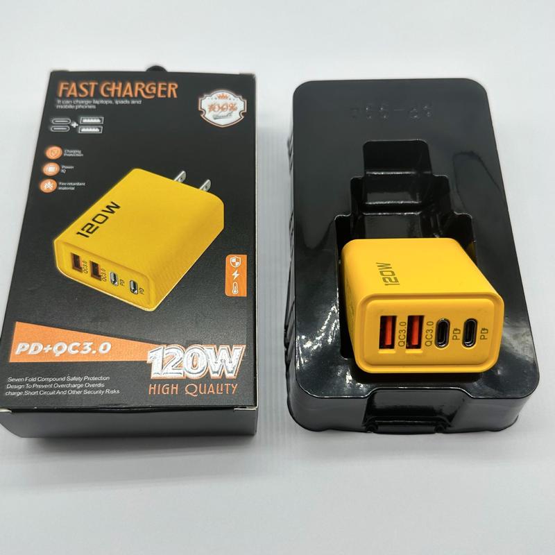 Bộ sạc sạc nhanh,  USB kép + Type-C kép, Sạc nhanh PD Nhiều Cổng, Tiêu chuẩn Hoa Kỳ và Châu Âu, Tương thích với các thiết bị đầu cuối sạc Phụ Kiện Phone 120W 7