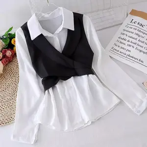 Tunik Wanita dan Rompi Korean Style Davina Top Deandra Atasan Blouse 2in1 Aksen Kancing Crinkle Airflow - Baju, Panjang