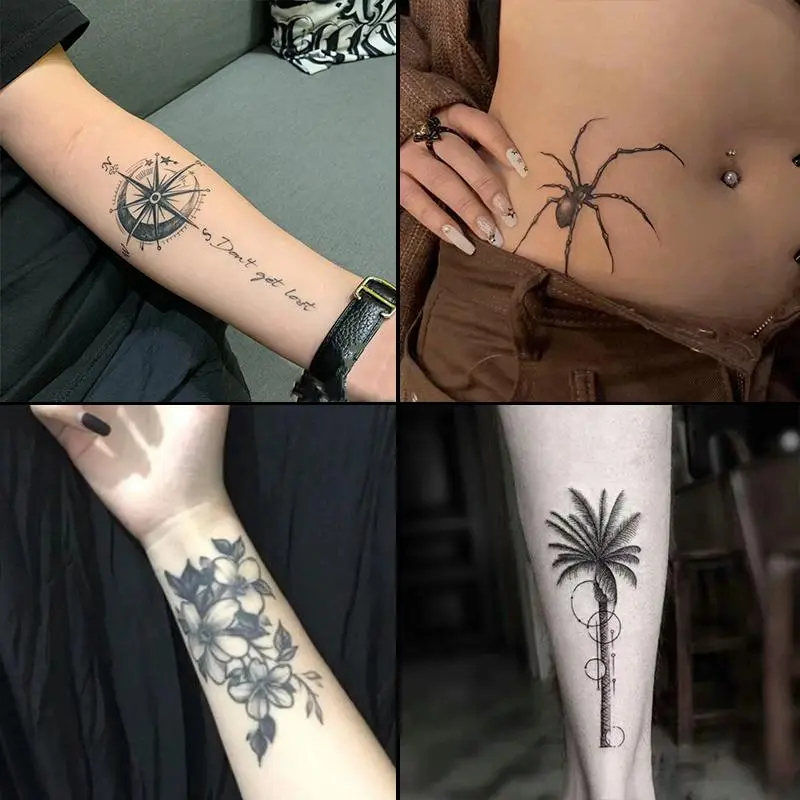 Plant Pattern Temporary Tattoo Sticker, 4 Counts Waterproof Long Lasting Fake Tattoo Sticker, Body Art Sticker for Women & Men, Christmas Gift 1