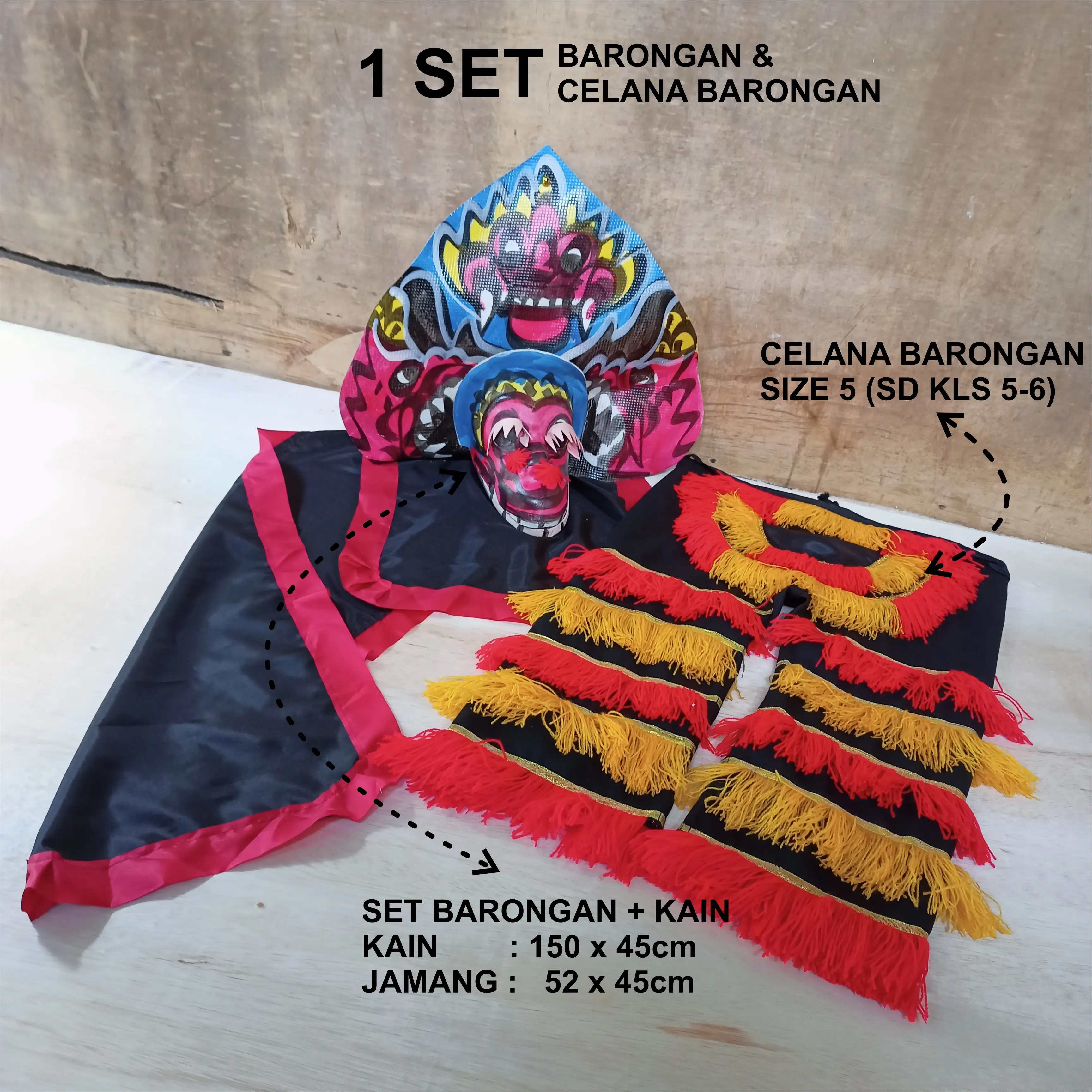 set paket mainan anak barongan + celana tinggal pakai berbagai ukuran variasi
