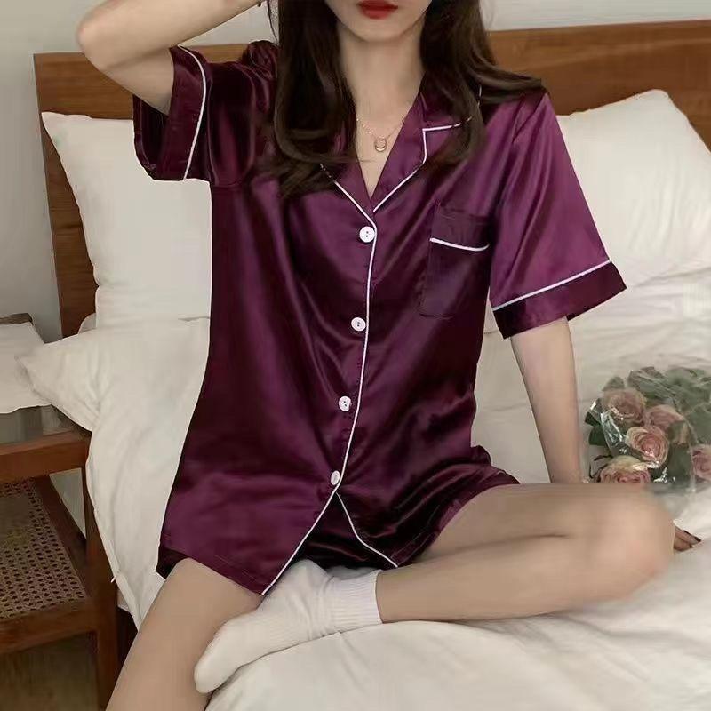 Đồ Ngủ Nữ, Vải Lụa Lạnh Mịn Mùa Hè, Ngoại Cỡ, Dáng Rộng Vừa Vặn, Đồ Mặc Nhà, Phong Cách Hàn Quốc, Thích Hợp Cho Cô Gái Đầy Đặn, Có Thể Mặc Làm Áo Mặc Bên Ngoài, Bộ Đồ Ngắn Tay, Năm 2024 7