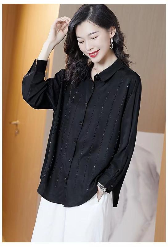 Product Introduction of Black High-End Shirt for Women Spring and Summer New Fashionable Long Sleeve Loose Temperament Shirt Design Sense Niche Top 13