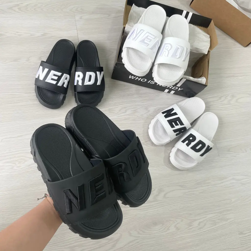 Dép NERDY hàn quốc hot trend Nam Slipper DéP Đế Bằng Nhung Cao Su