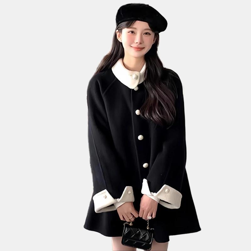 KÈM MŨ Áo khoác kiểu nữ tiểu thư chất dạ ép nhiều lớp dày dặn có túi khuy ngọc dài tay 5 màu thu đông Hàn Quốc Kozoda AK61 Top Women