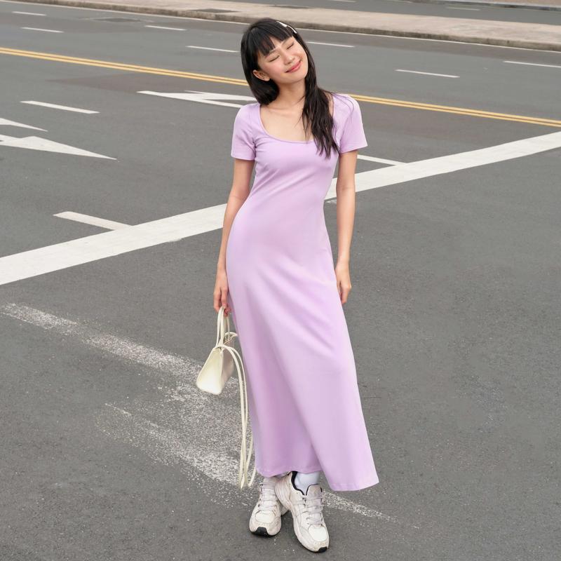 Đầm Có Tay Cổ Vuông Suông Dài Chất Vải Thun Gân Co Giãn - Rambutan Maxi Dress - GingerBear