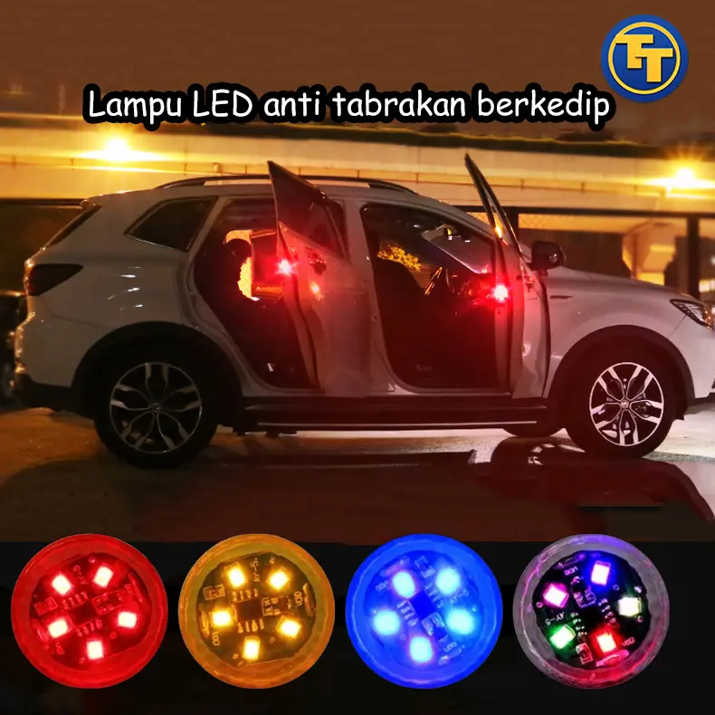 Lampu peringatan sensor pintu LED mobil  Lampu keselamatan anti-tabrakan dan anti-tabrakan dari belakang Lampu sensor berkedip Car