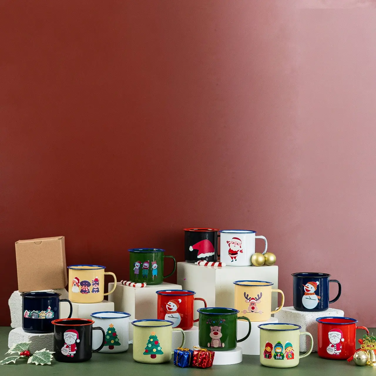 Cangkir Mug / Gelas Enamel Kaleng Souvenir Hampers Natal / Christmas