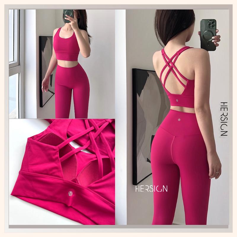 Bộ đồ tập yoga nữ Set tập gym Áo bra dây chéo quần legging cao cấp HERSIGN-SET141