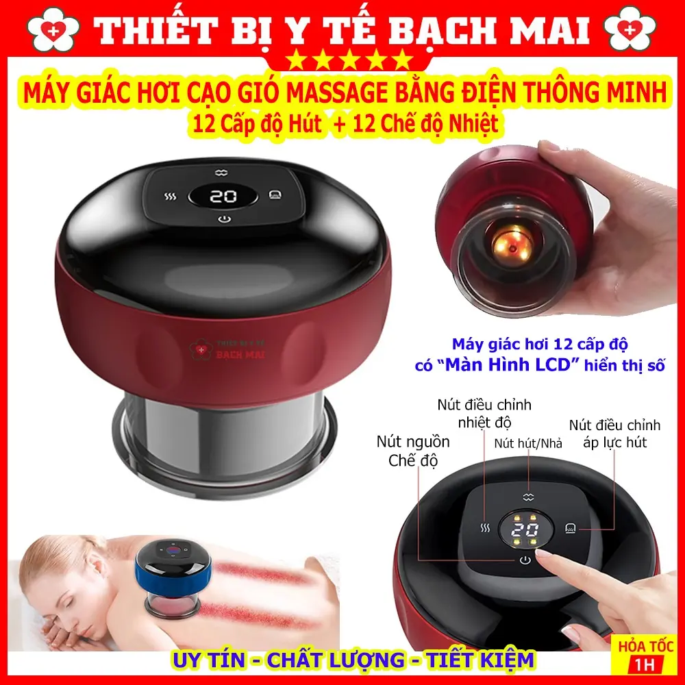 Máy Giác Hơi Cạo Gió Massage Bằng Điện Thông Minh 12 Chế Độ Hút, 12 Cấp Độ Nhiệt Giúp Giảm Đau Mỏi Cơ Thể Nhanh Chóng