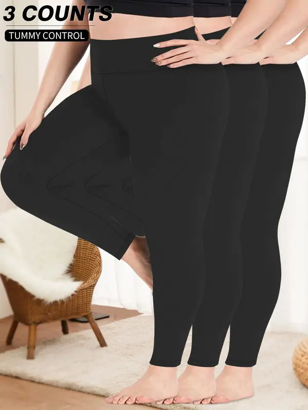 【Plus Size】 Solid High Waist Leggings, Casual Comfy Breathable Skinny Pants for Daily Wear, Women's Bottoms for All Seasons 2