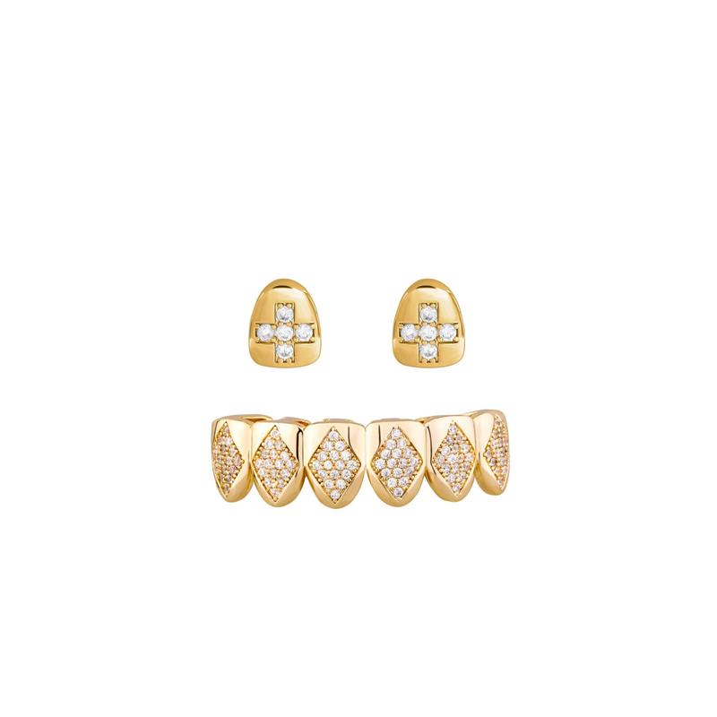 Product Introduction of European Hip Hop Tooth Socket DIY Combination Suit Full Diamond Copper Inlaid Zirconium Cross-Border Hot Hip Hop Gold Teeth Grillz Wholesale @ 0440 8
