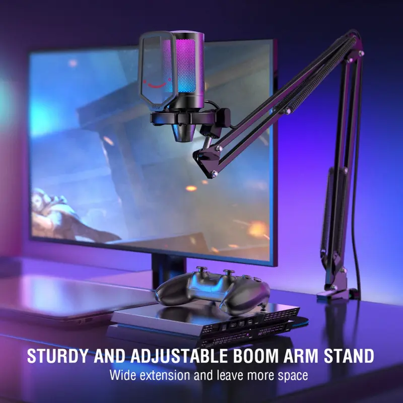 FIFINE AmpliGame A6V USB Microphone with Volume Dial, Mute Button & RGB Mic for Gaming on PC Laptop PS4&5 6