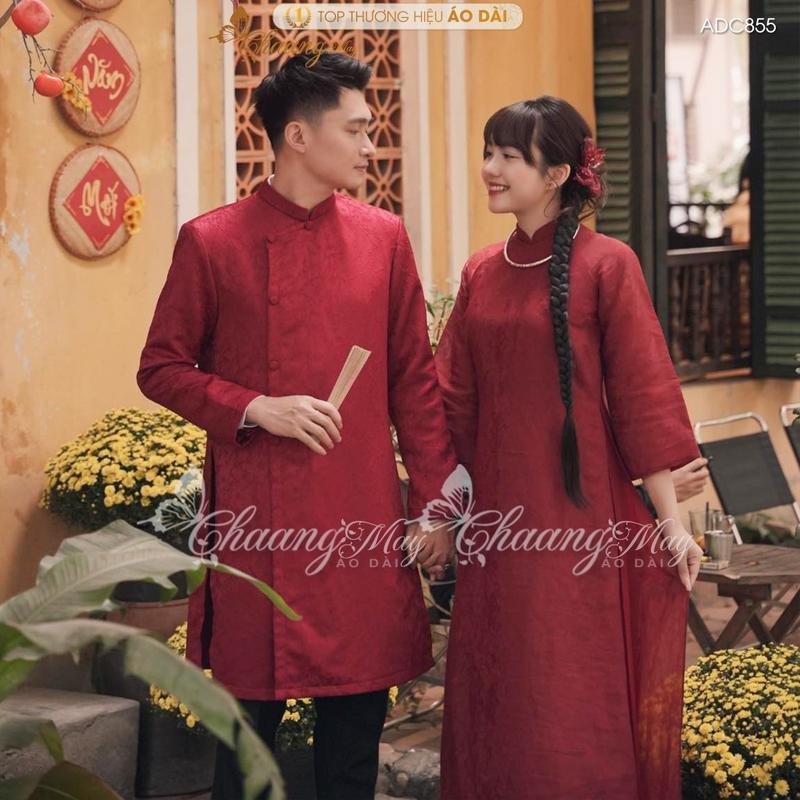 Áo dài cách tân nam nữ Châu Sa cặp đôi cô dâu chú rể CHAANG may sẵn ADC855 áo dài suông dự tiệc cưới đám hỏi lễ Tết đẹp Women Voi
