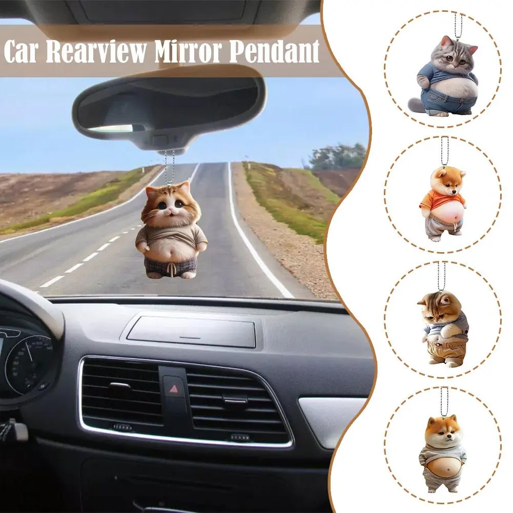 1pc Fat Puppy Keychain 2D Flat Acrylic Cartoon Dog Ornament Car Mirror Backpacks Hanging Pendant For Home Decor