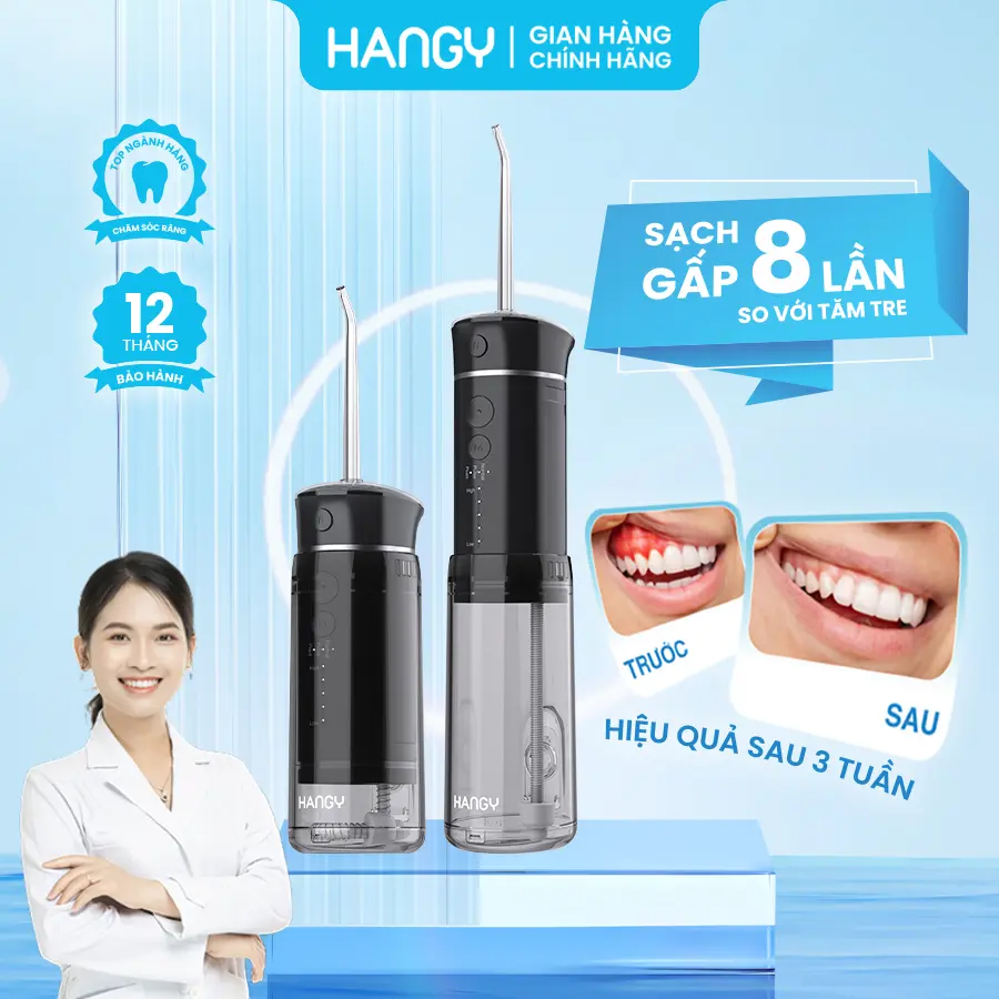 Máy tăm nước gấp gọn Hangy HM23 công nghệ tia nước siêu âm thế hệ mới - Bảo hành 1 đổi 1 trong 12 tháng [ LIVESTREAM HANGY]
