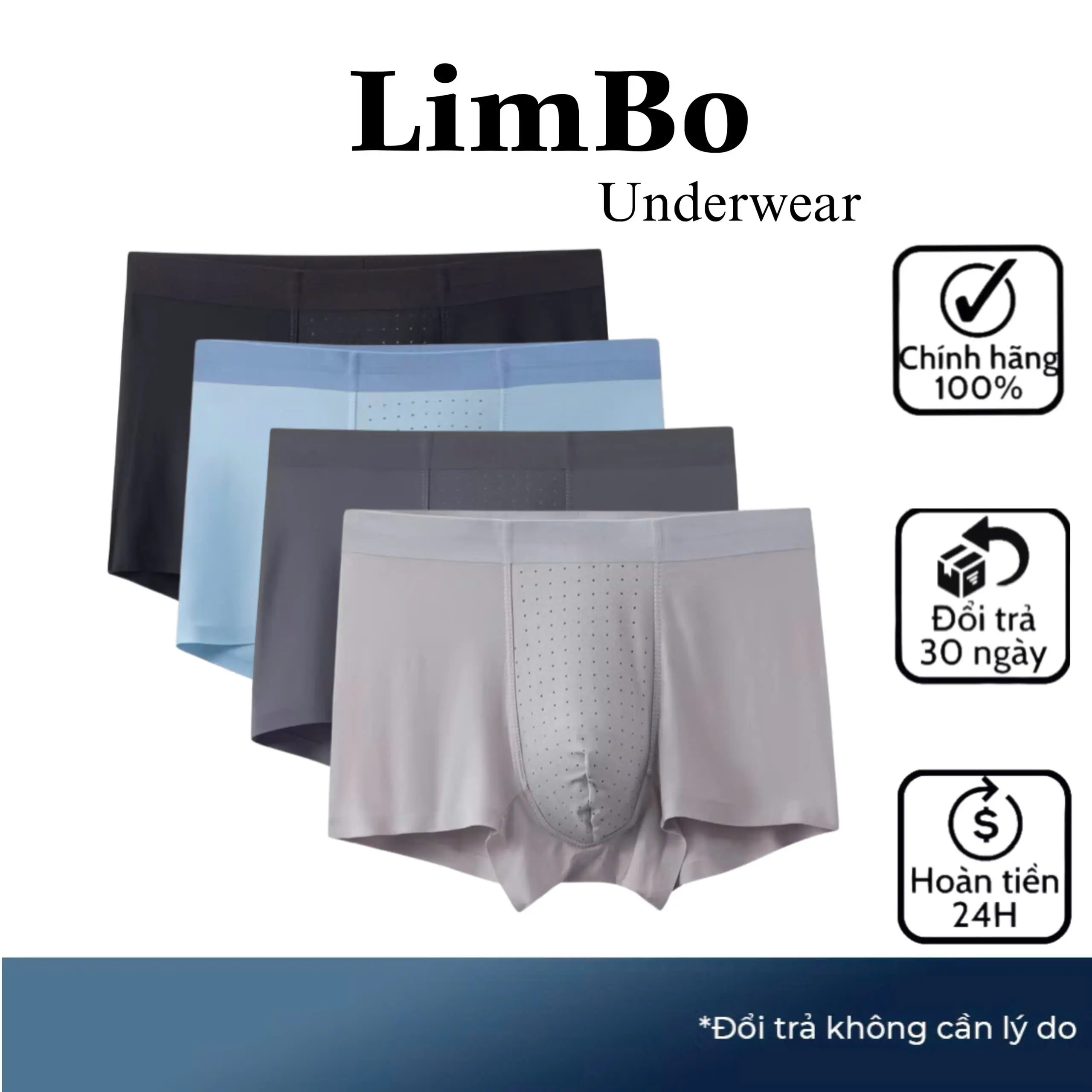 COMBO 4 Quần Sịp Đùi Nam BOXER Lụa Trơn Mềm Mịn Thun Lạnh Underwear Thông Thoáng Hơi Kháng Khuẩn T30 Quần Boxer Menswear