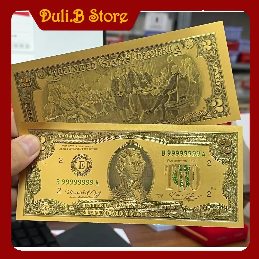 (Xấp 5 tờ ) Tiền USD, đô la mạ vàng / Đồng xu mạ vàng trang trí tháp nước, làm oản, quà tặng -Duli.B Home