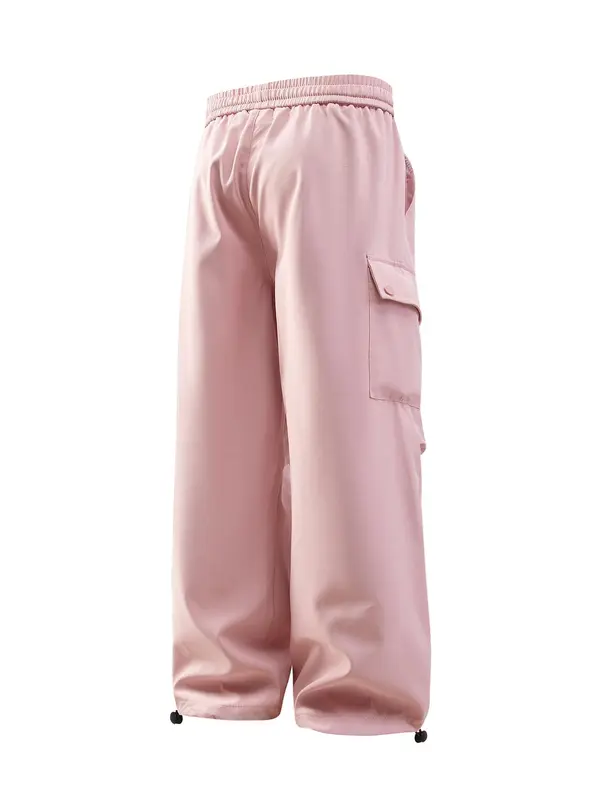 Men's Solid Color Flap Pocket & Slant Pocket Design Drawstring Waist Cargo Pants, Loose Casual Comfortable Windproof Waterproof Wide Leg Trousers with Drawstring Hems for Outdoor Activities, Fashion Men's Bottoms for All Seasons 1