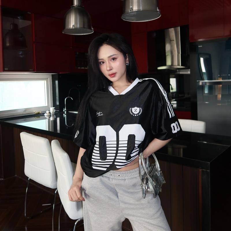 Áo New Jersey Thể Thao Ngắn Tay ZNATION Form Rộng Unisex Nam Nữ Cổ Chữ V Hình In Lụa 7