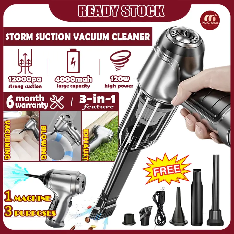All-IN-1 Wireless Vacuum Cleaner 12000pa Strong Suction Vacuuming Blower Air Exhaust Rechargeable Dual Use For Home And Car Wet & Dry