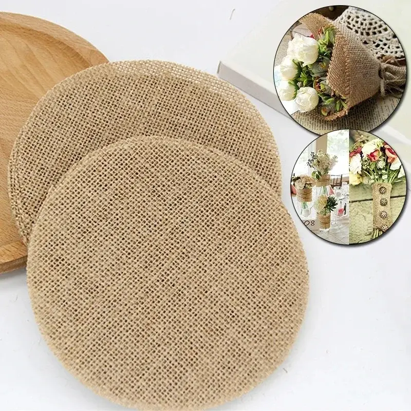 1PC Retro Natural Jute Burlap Dining Table Mat Round Square Linen Table Placemat Cup Mats for Home Wedding Party Decor