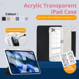 iPad Case Acrylic Upgrade Casing for ipad Air4/Air5 Pro 11" Gen 7/8/9 10.2" Gen 5/6 9.7" Gen 10th 10.9" 2022 mini6 8.3" Transparant Back With Pencil Slot